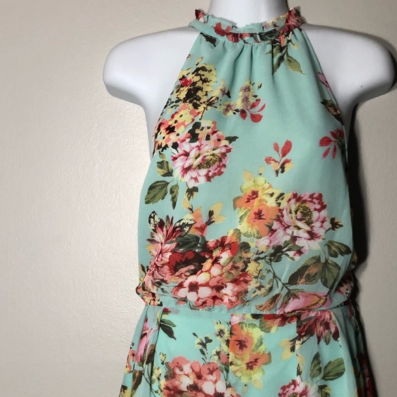 New Teal Cotton Candy Floral Romper - Picture 3 of 3